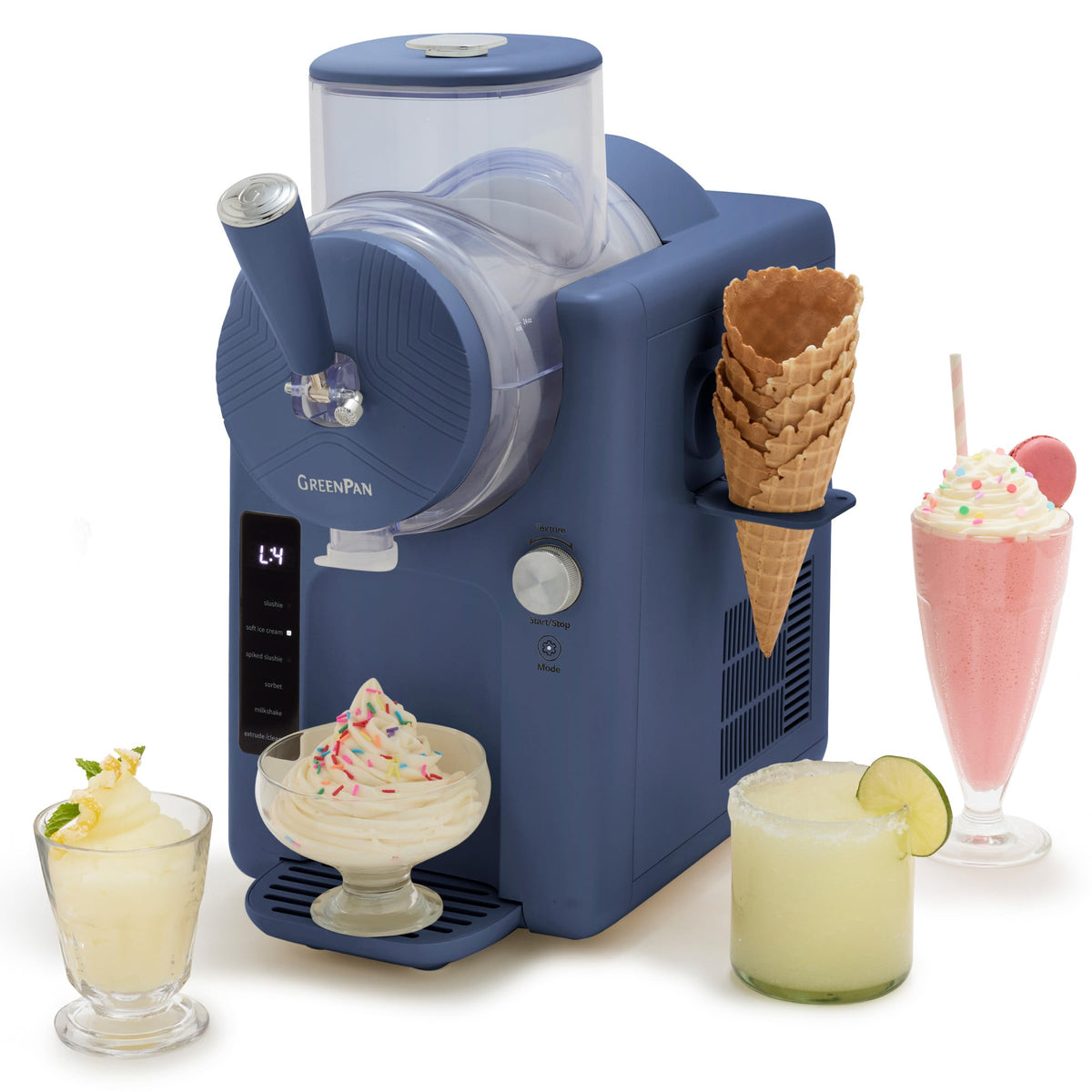 GreenPan Frost ice cream machine front view for quick frozen treats at home.