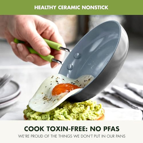 GreenPan Mini egg pan side view showing stay-cool silicone sleeve handle
