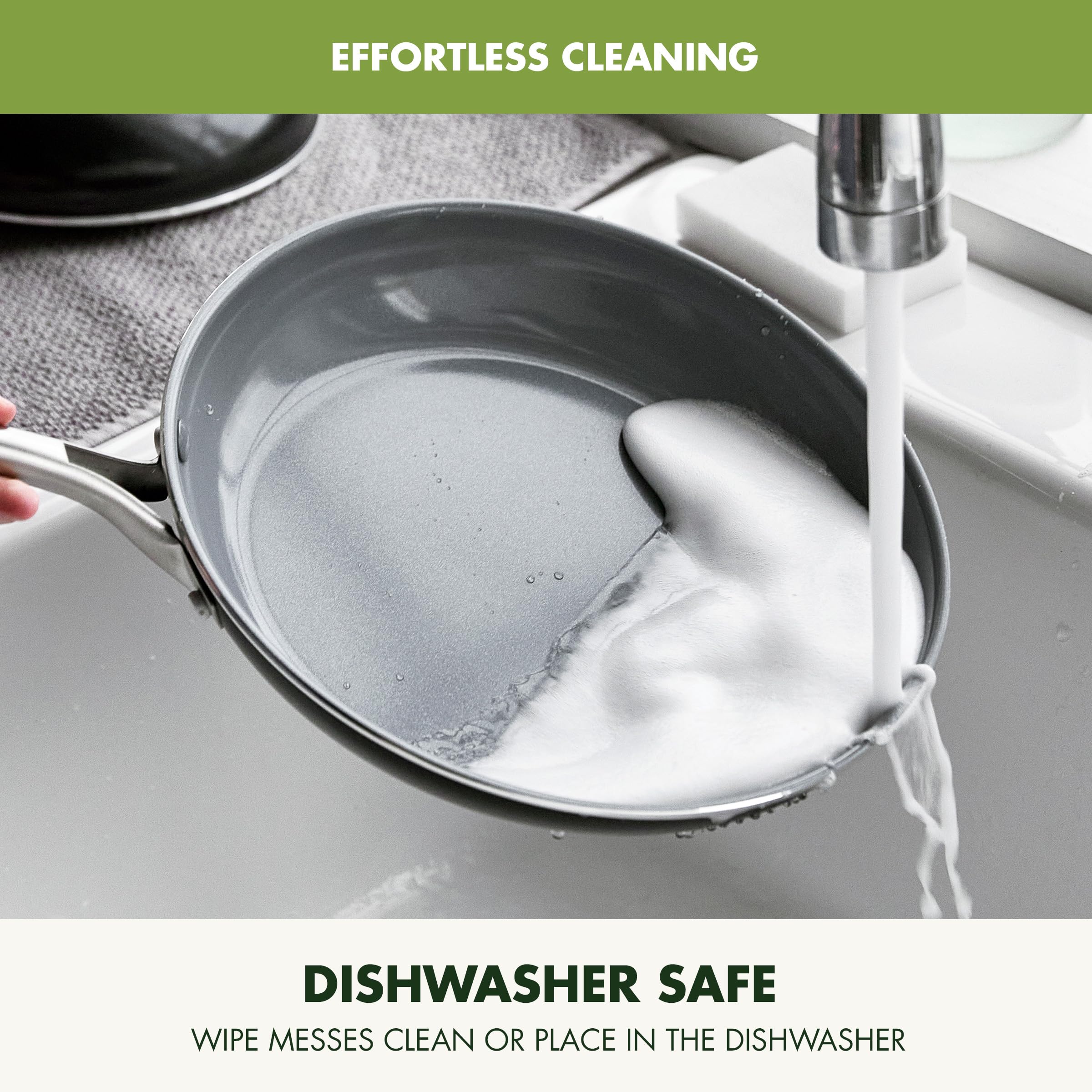 GreenPan Swift dishwasher-safe design for effortless post-cook cleanup
