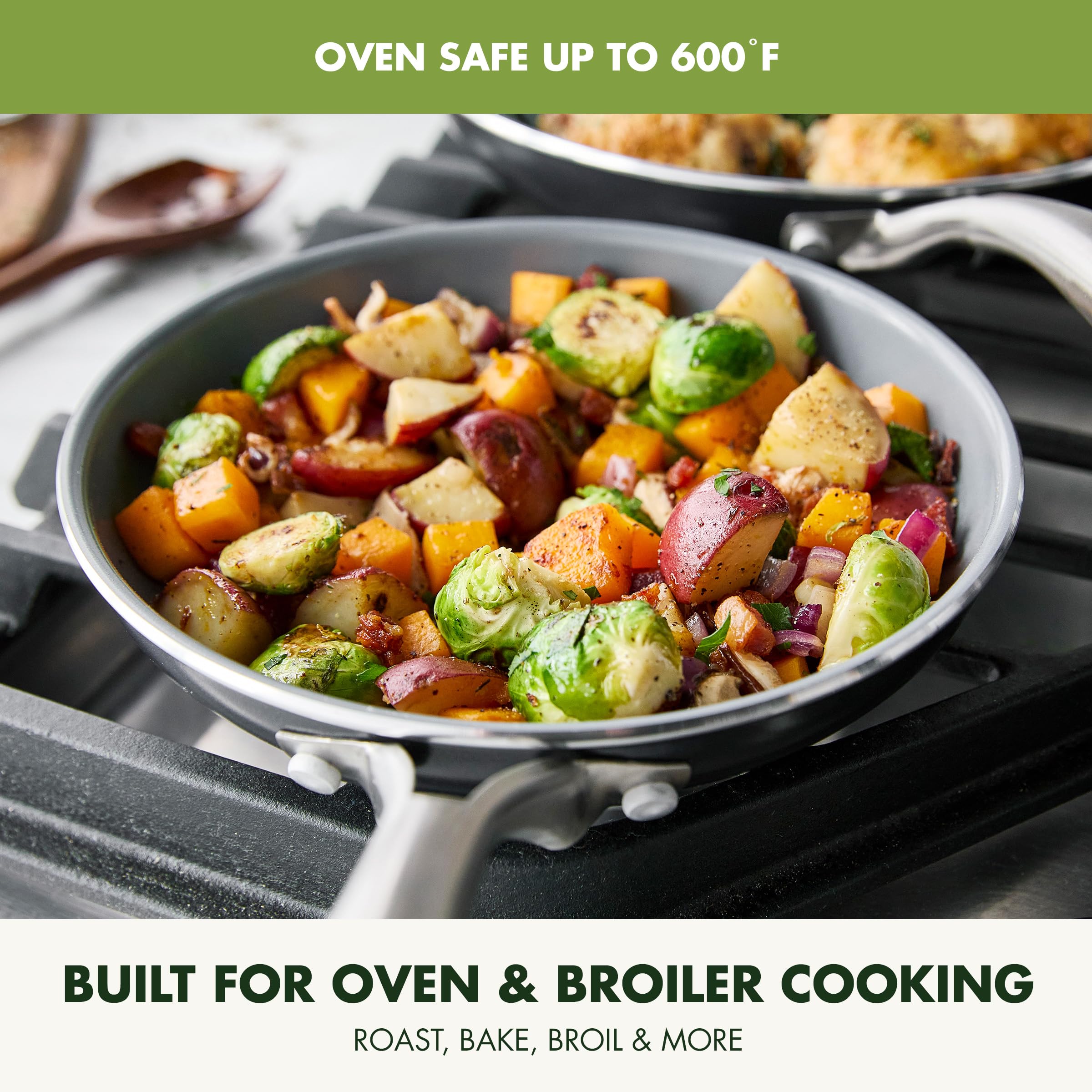 GreenPan Swift heavy aluminum body that heats quickly and evenly