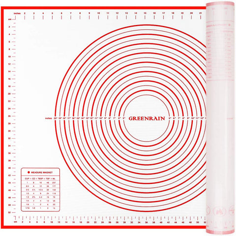 Greenrain silicone pastry mat XXL red rolling dough on a clean counter