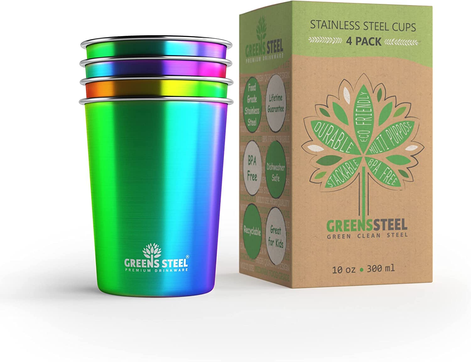Greens Steel 10oz kids cups, top view, durable metal for everyday use