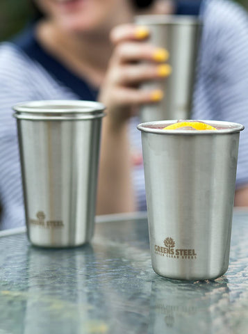 Greens Steel 16 oz pint cup side view, smooth interior for clean taste