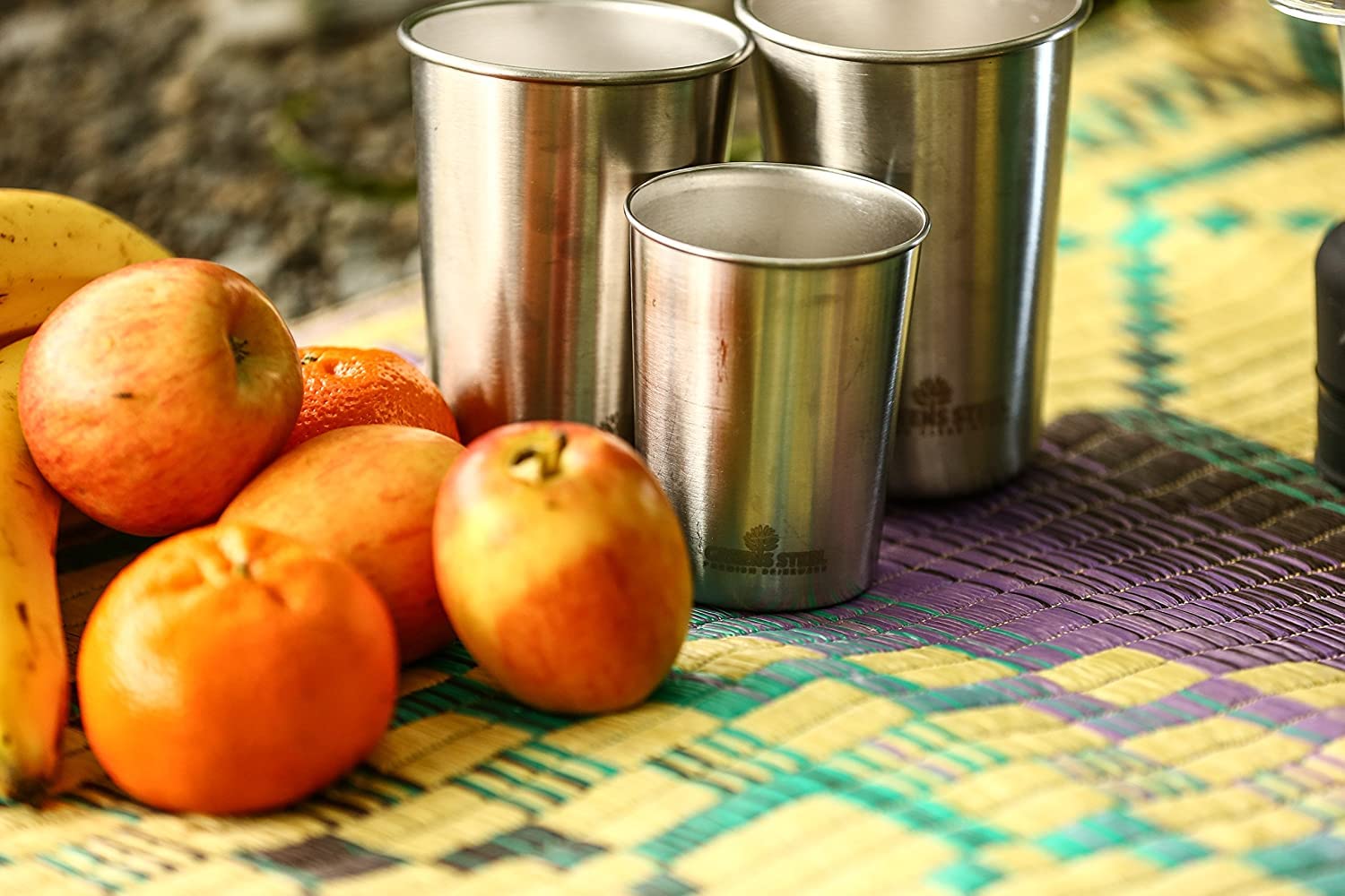 Greens Steel 4-pack stackable cups, space-saving design for travel and gatherings