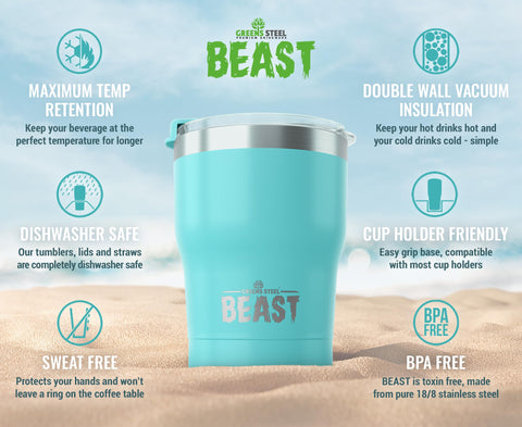 Greens Steel Beast 10oz stainless steel interior with 18/8 quality