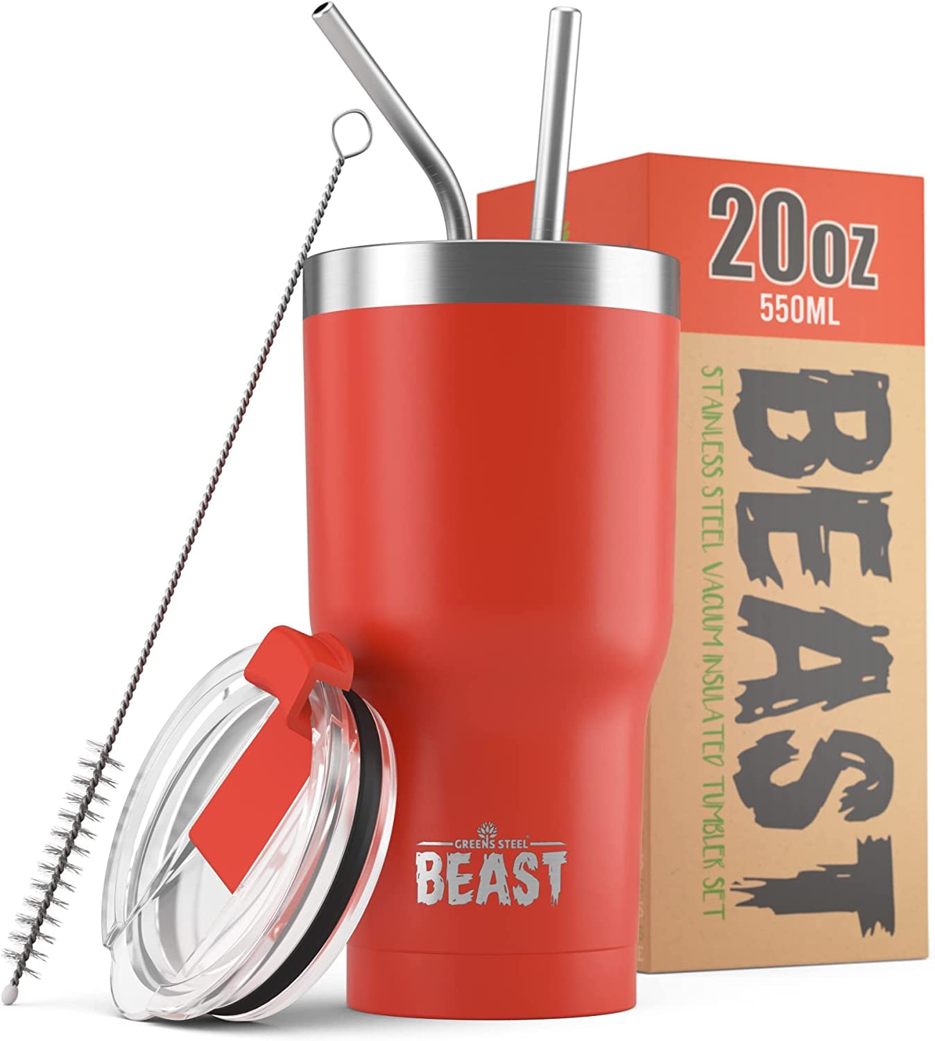 Greens Steel Beast 20 oz tumbler in Ladybug Red maintains temperature efficiently.