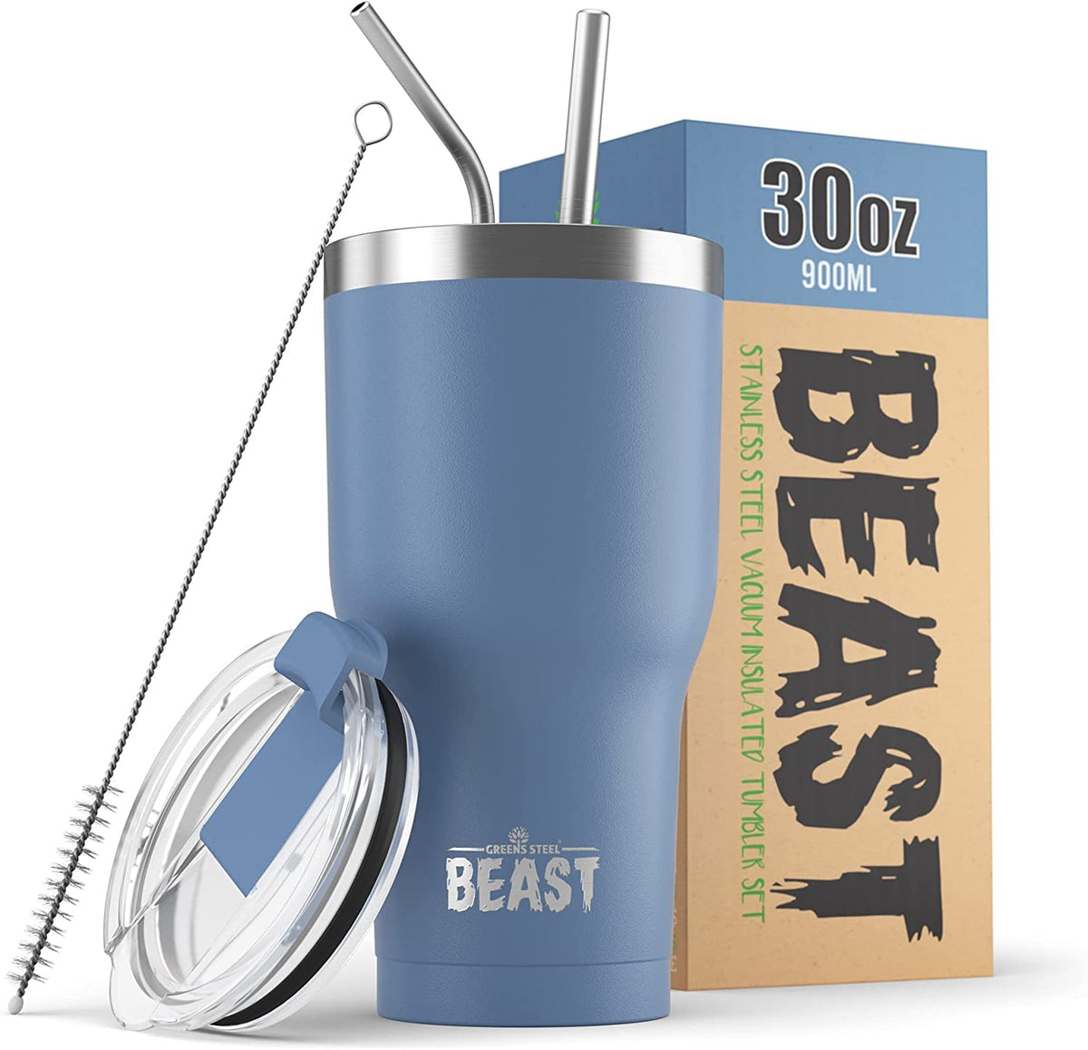 Greens Steel Beast 30oz front view in stormy sky blue for on the go hydration