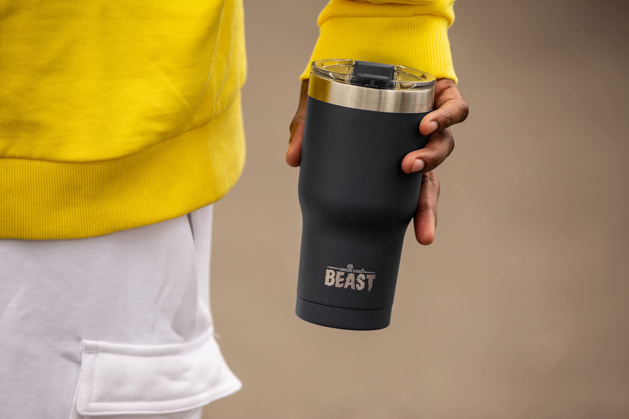 Greens Steel Beast 30oz tumbler powder-coated exterior resists scratches