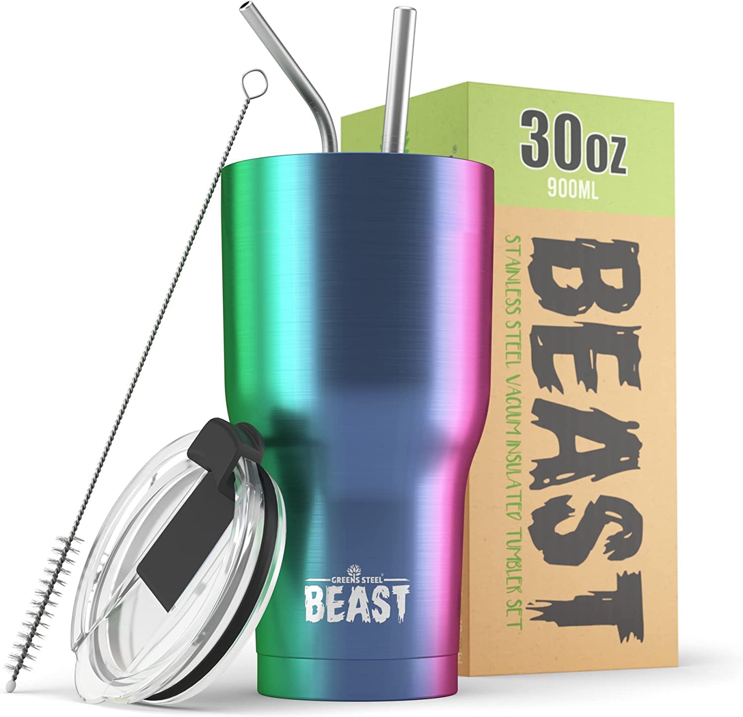 Greens Steel Beast 30oz tumbler rainbow finish with premium insulation for hot or cold drinks