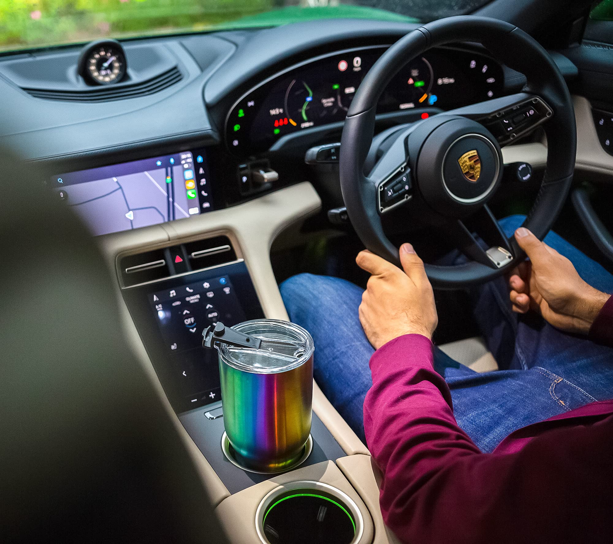 Greens Steel Beast rainbow tumbler includes curved straw for easy sipping