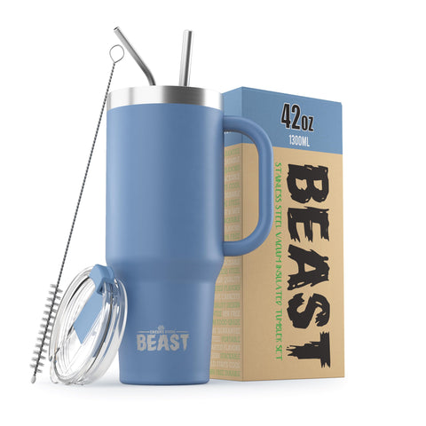 Greens Steel Beast 42 oz tumbler in Stormy Sky Blue for on-the-go hydration