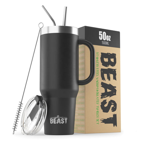 Greens Steel Beast 50oz tumbler with handle for easy transport on adventures
