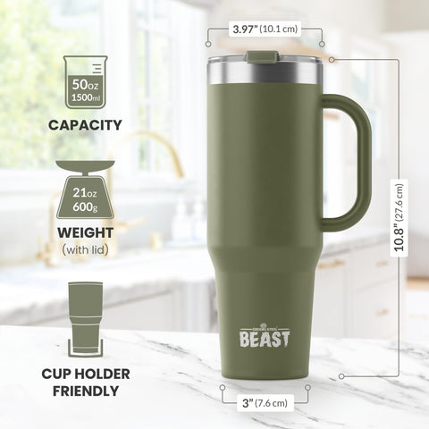 Greens Steel Beast 50 oz tumbler interior shows ultra-smooth electro-polished surface.