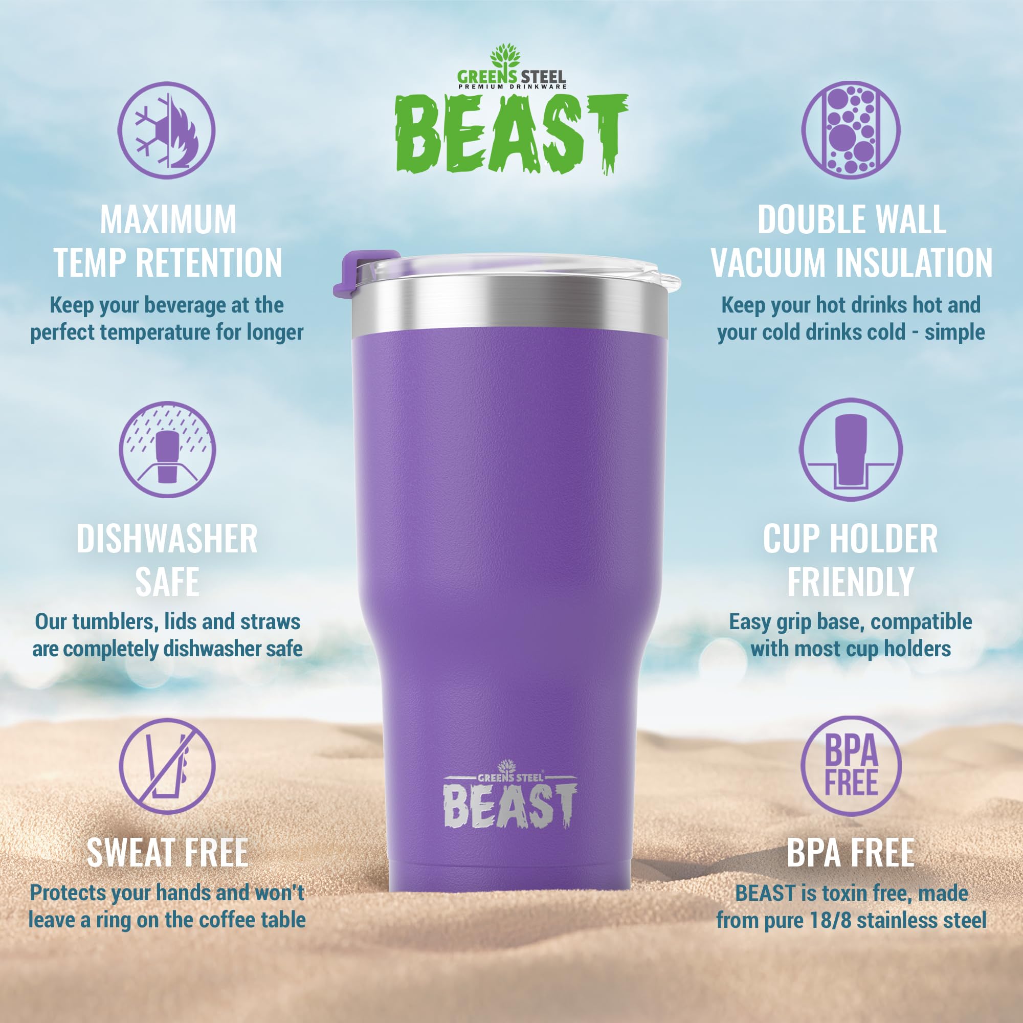 Greens Steel Beast straw brush included for easy cleaning