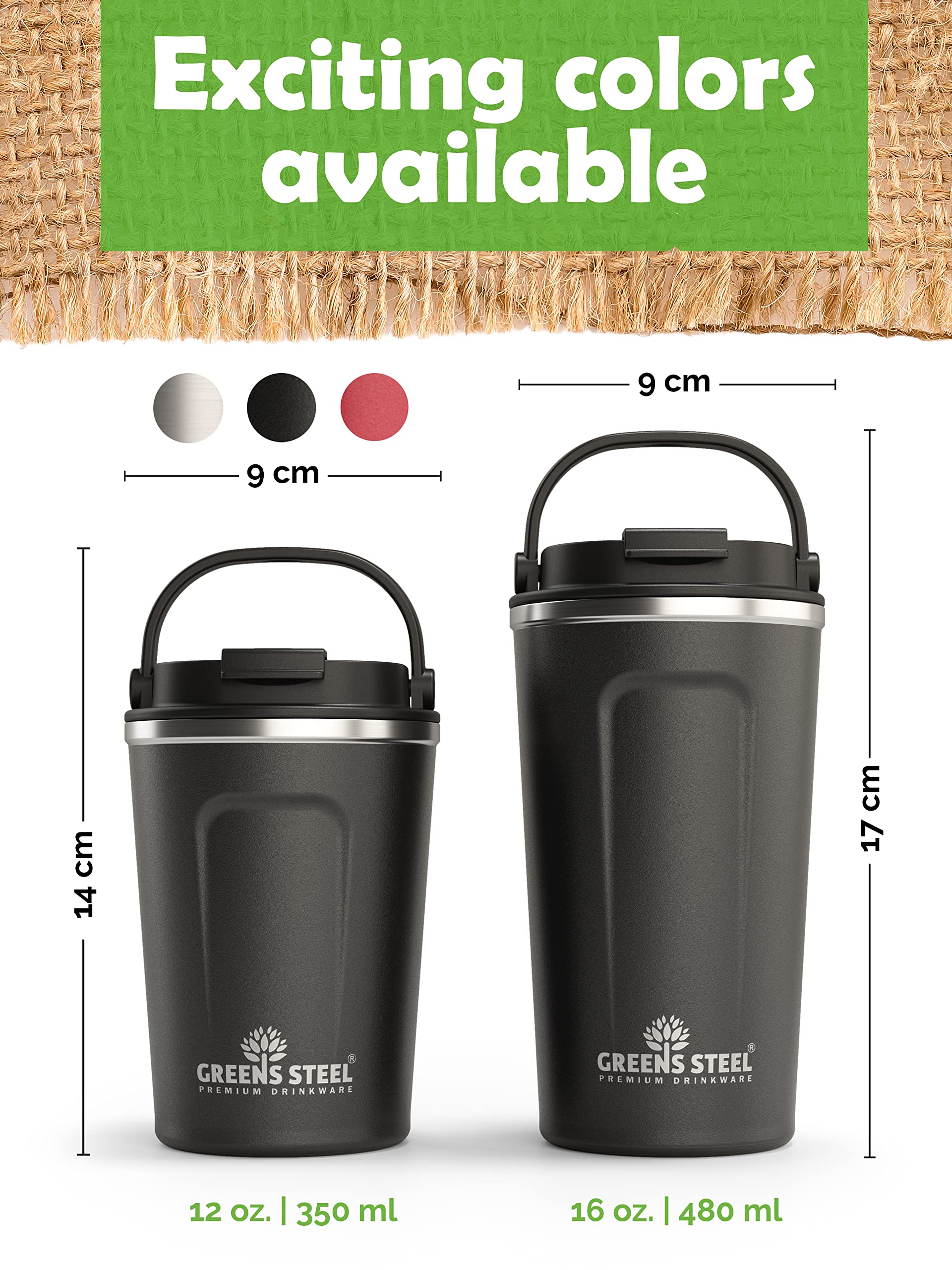 Greens Steel durable mug for office or road use.