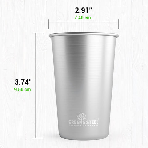 Greens Steel BPA-free, coating-free cups emphasize safe, recyclable materials.