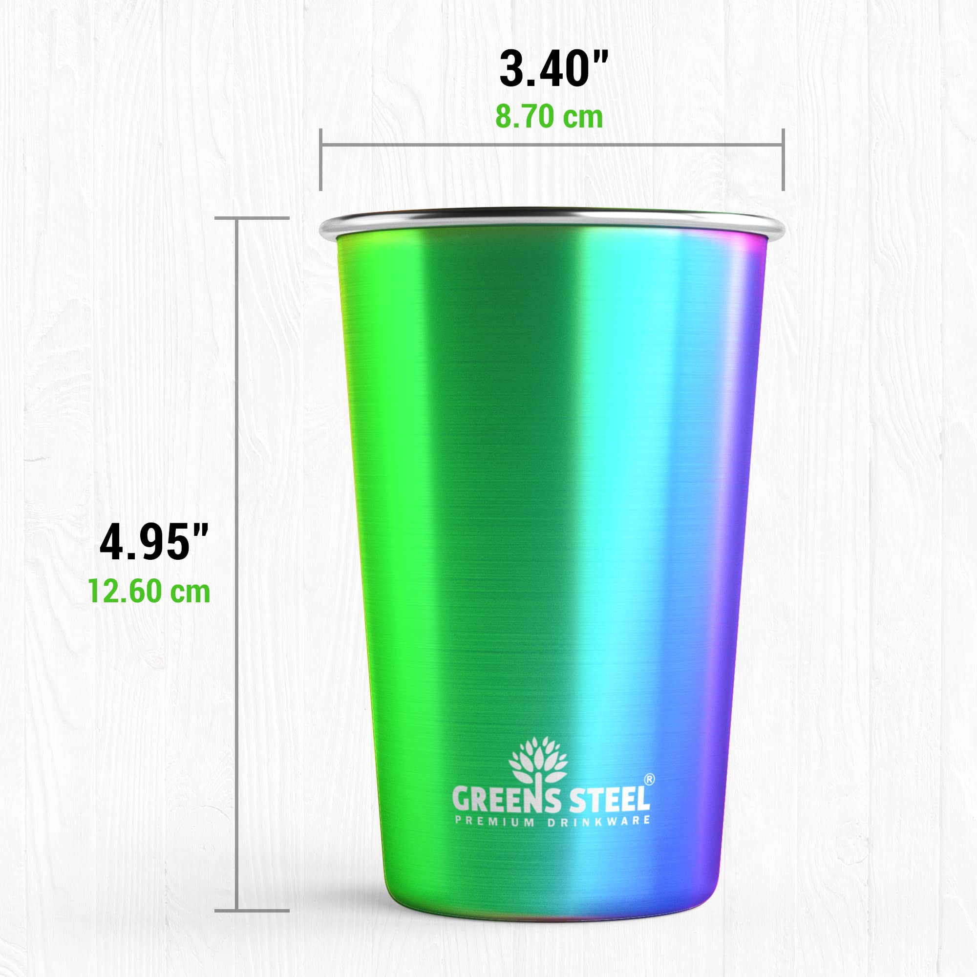 Rainbow exterior on Greens Steel cup highlights stackable, rugged design