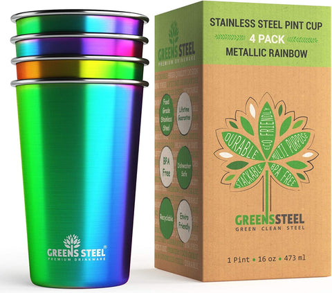 Greens Steel 16 oz rainbow cup front view shows premium finish and durability