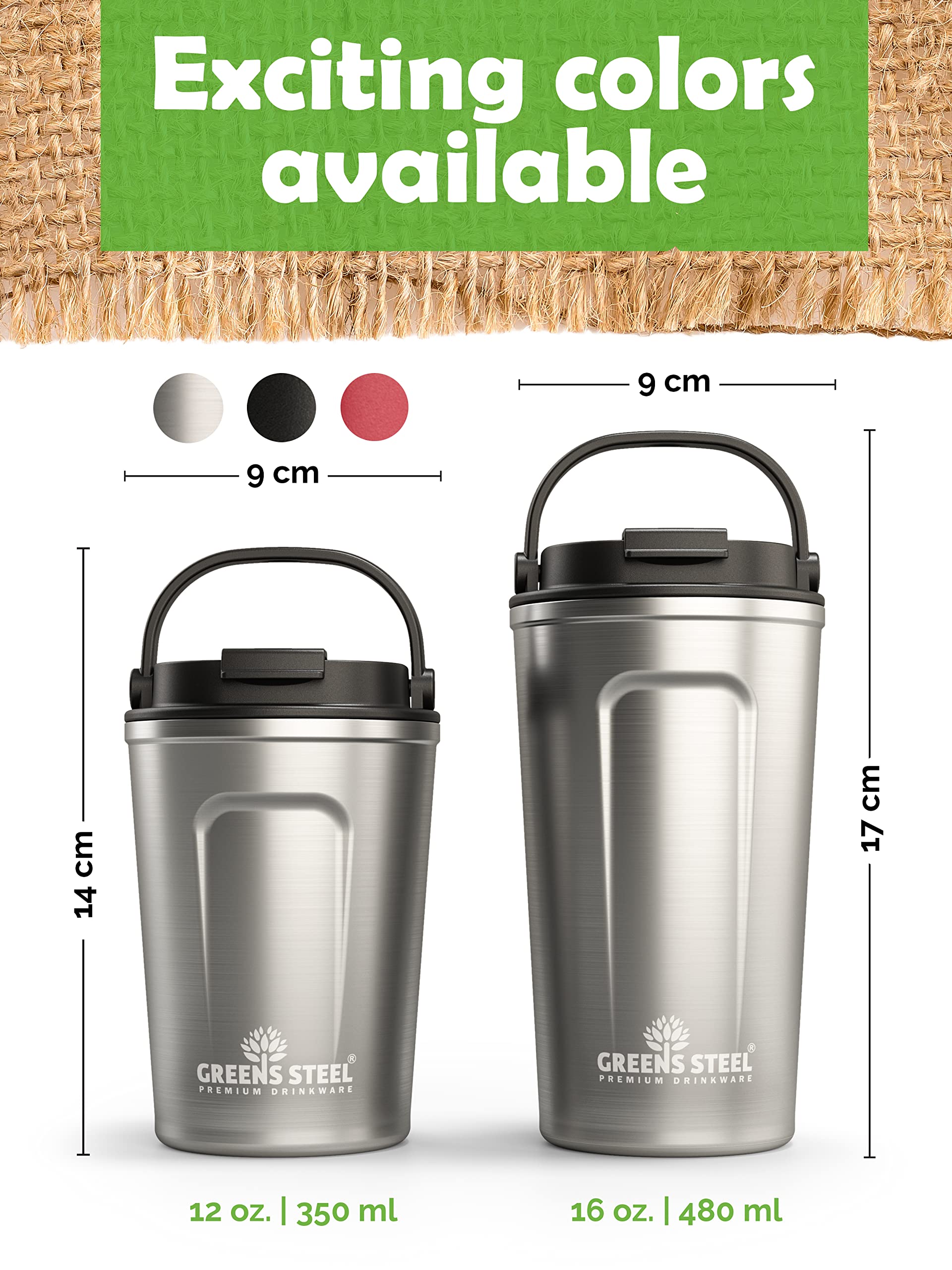 Greens Steel sturdy durable mug designed for long-term everyday use.