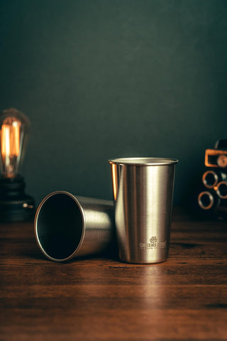Greens Steel cups shown with water, juice, or smoothies for everyday use.