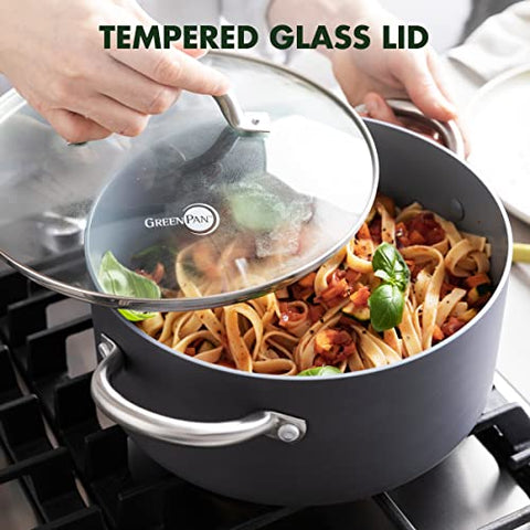 GreenPan Lima hard anodized body offers scratch resistance and durability.