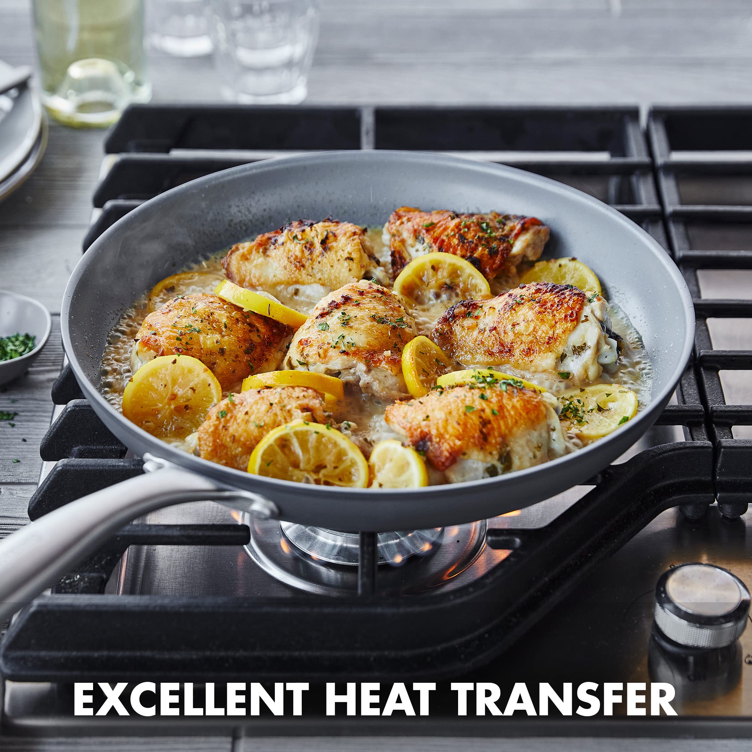 GreenPan Lima stainless steel handle secure grip during sautéing