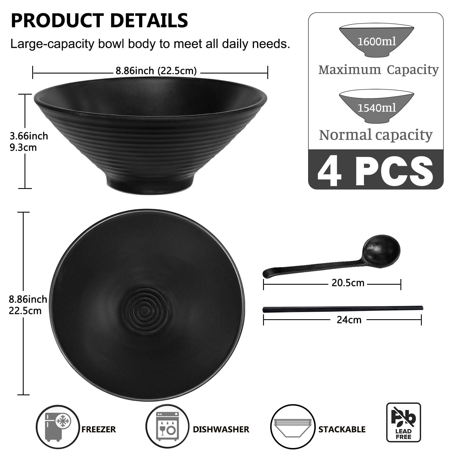 Greentainer large-capacity ramen bowl shows generous servings and spill resistance