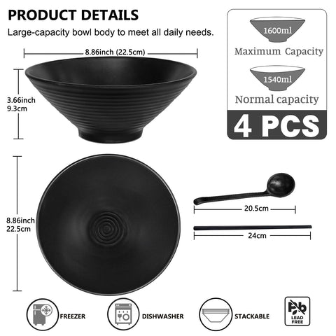 Greentainer large-capacity ramen bowl shows generous servings and spill resistance