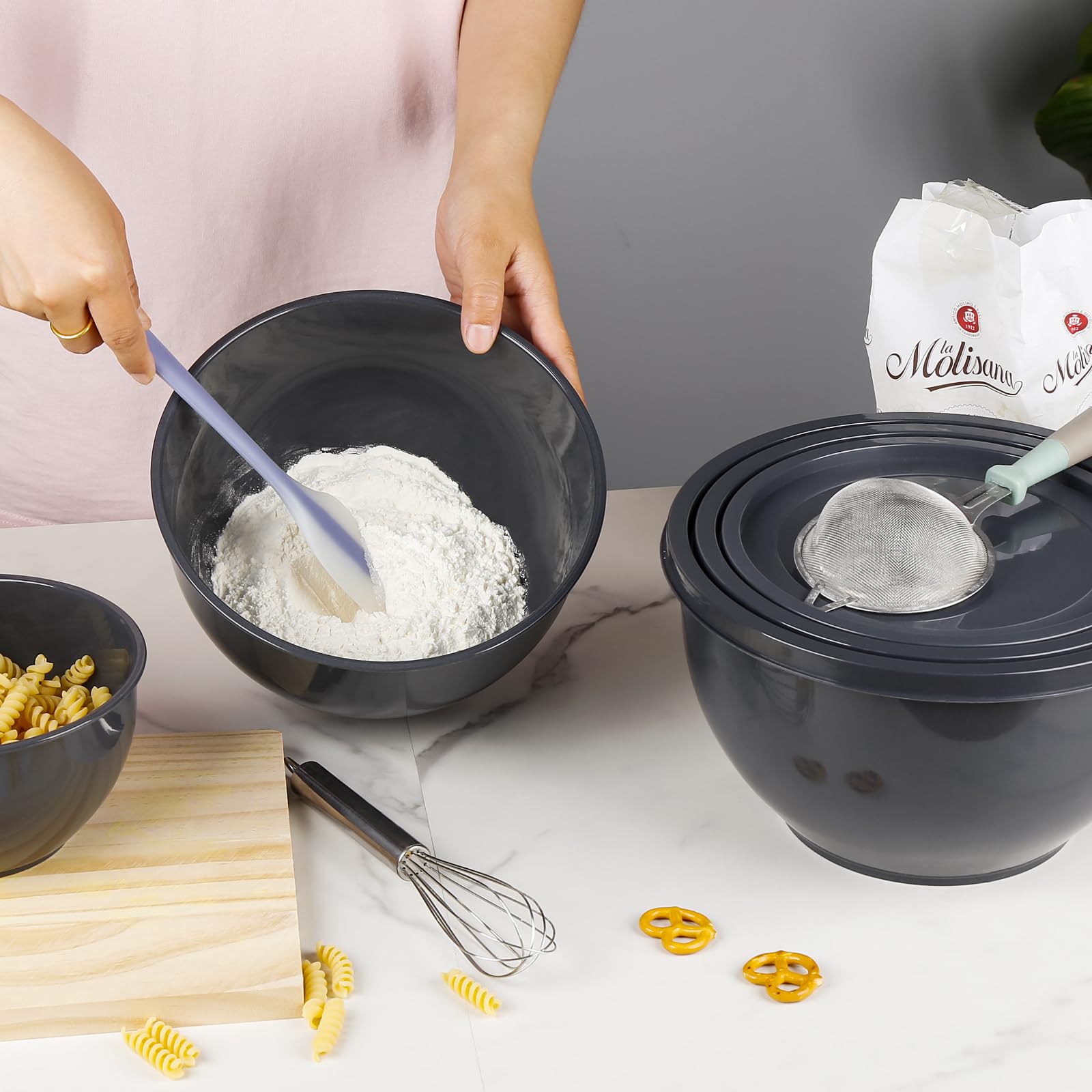 Greentainer lids protect foods during prep and storage