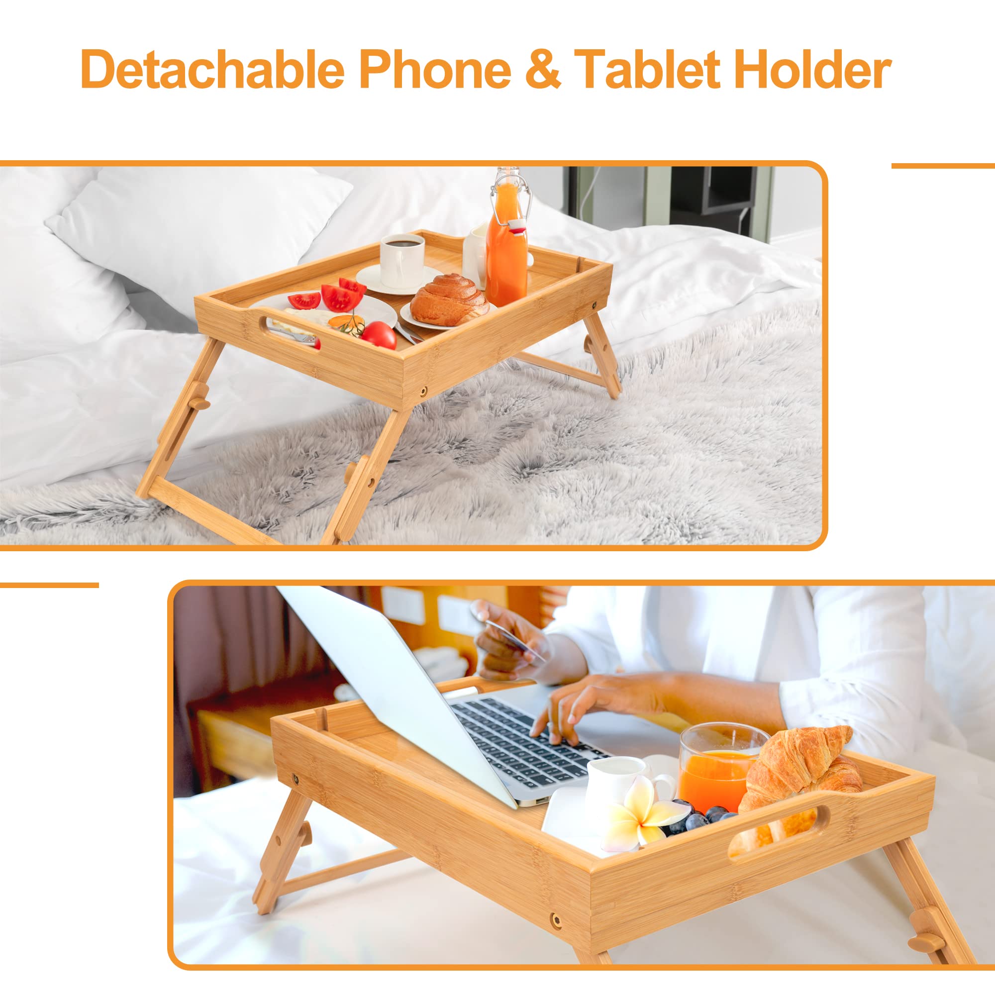 Greenual bamboo bed tray with folding legs saves space when stored