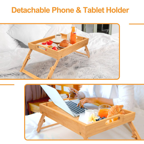Greenual bamboo bed tray with folding legs saves space when stored