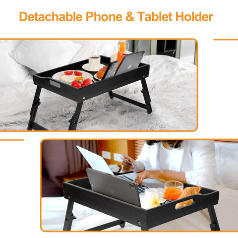 Greenual bamboo breakfast tray with sturdy handles for easy serving in bed.