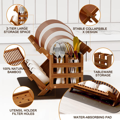 Greenual Foldable Bamboo Rack saves space when not in use.
