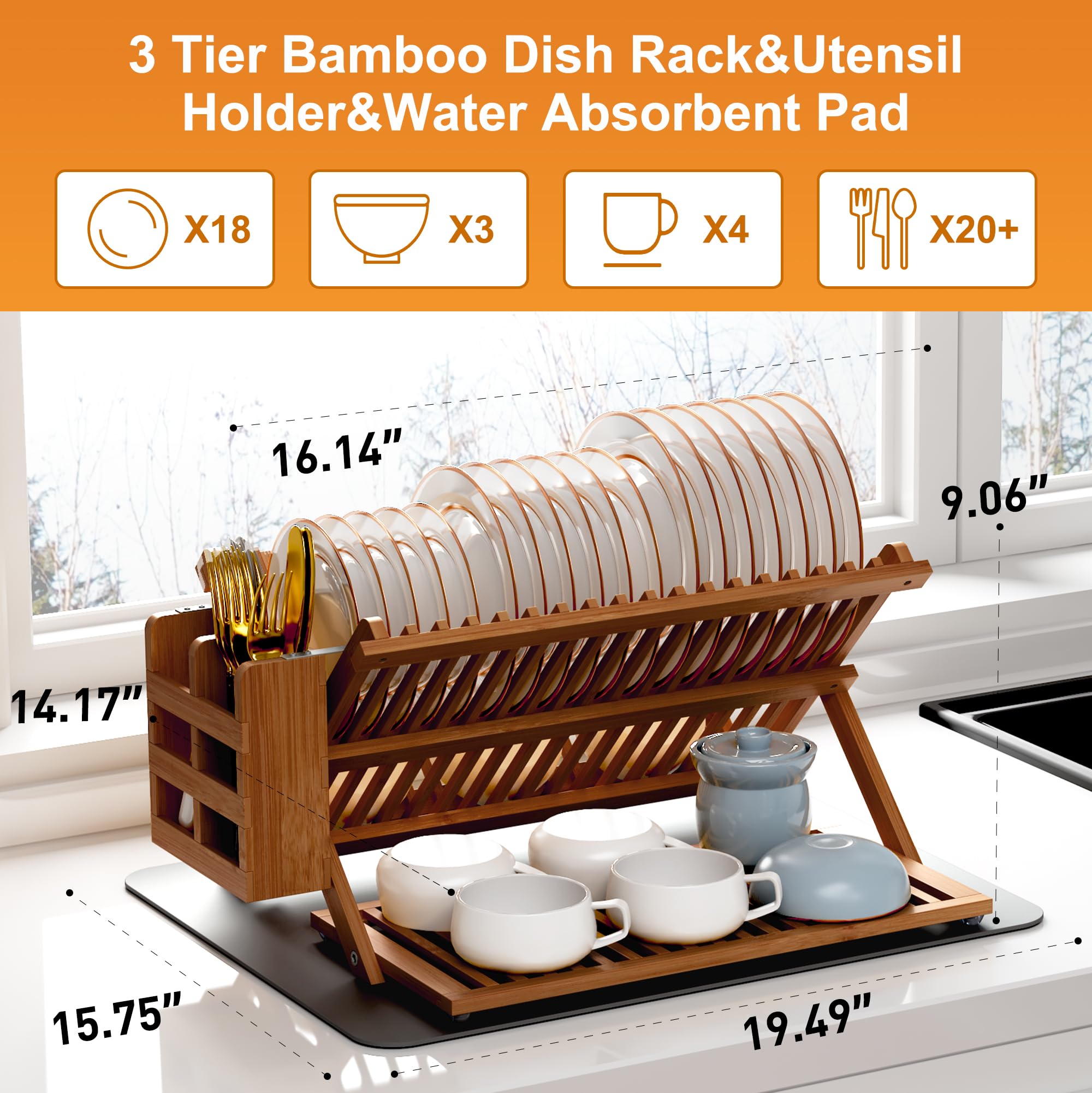 Greenual bamboo absorbent drying mat complements the rack with quick drying features