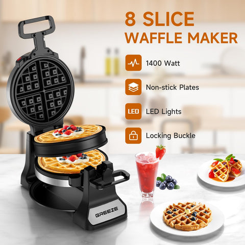 Greeze waffle-maker nonstick grids: easy release of waffles without tearing for quick cleanup.