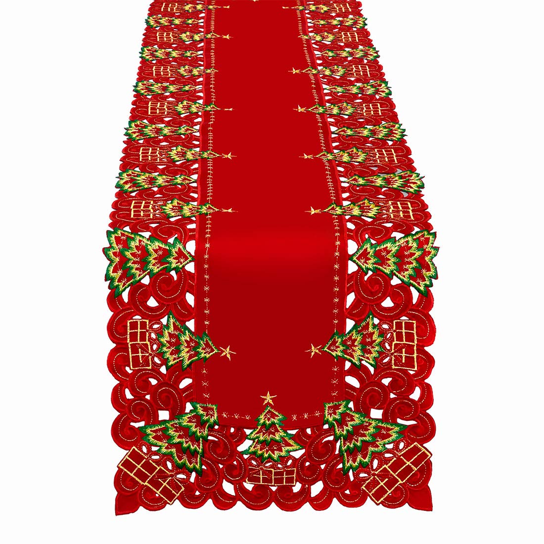 Grelucgo embroidered Christmas cutwork runner enhances festive table decor