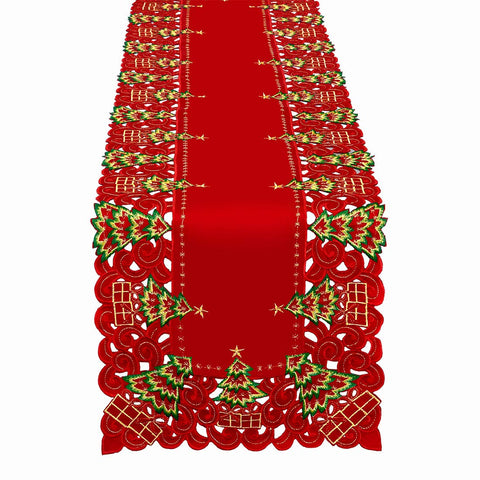 Grelucgo embroidered Christmas cutwork runner enhances festive table decor