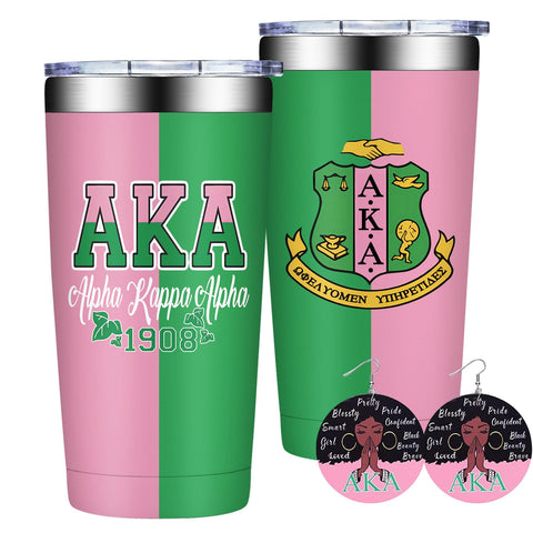 Grifarny AKA Sorority 1908 tumbler pink-green 20oz keeps drinks at consistent temperatures.
