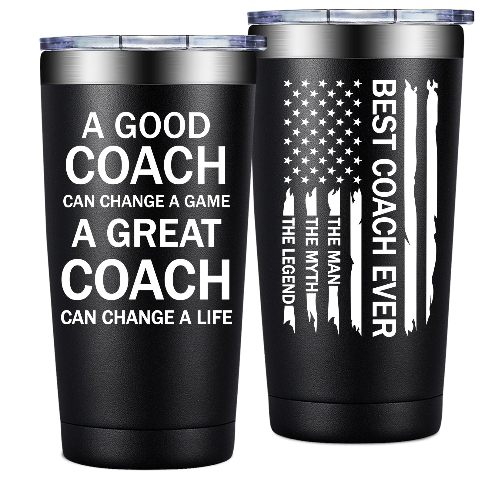 Grifarny Best Coach Ever 20oz tumbler showing bold design and heat retention benefits