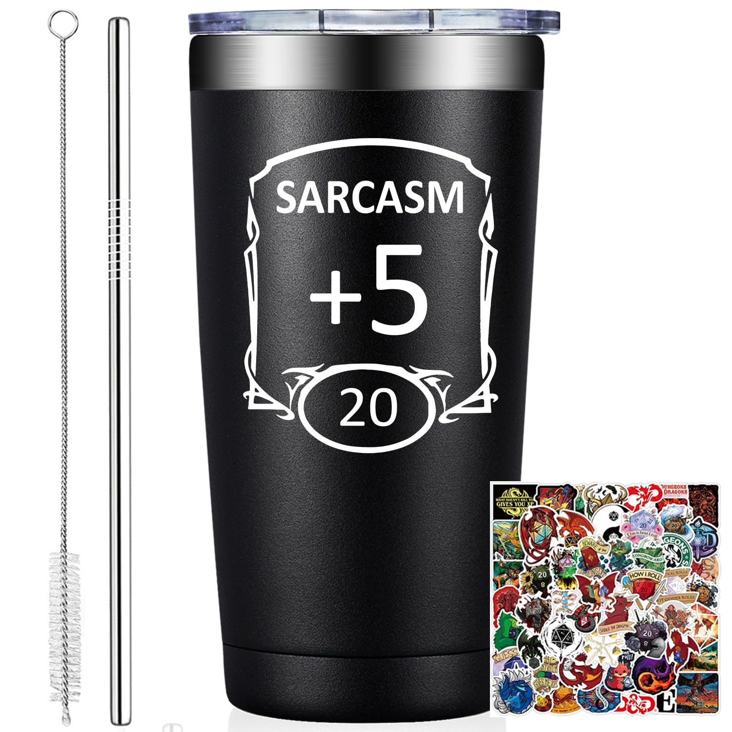Grifarny D&D tumbler with sarcasm words keeps coffee hot during long sessions