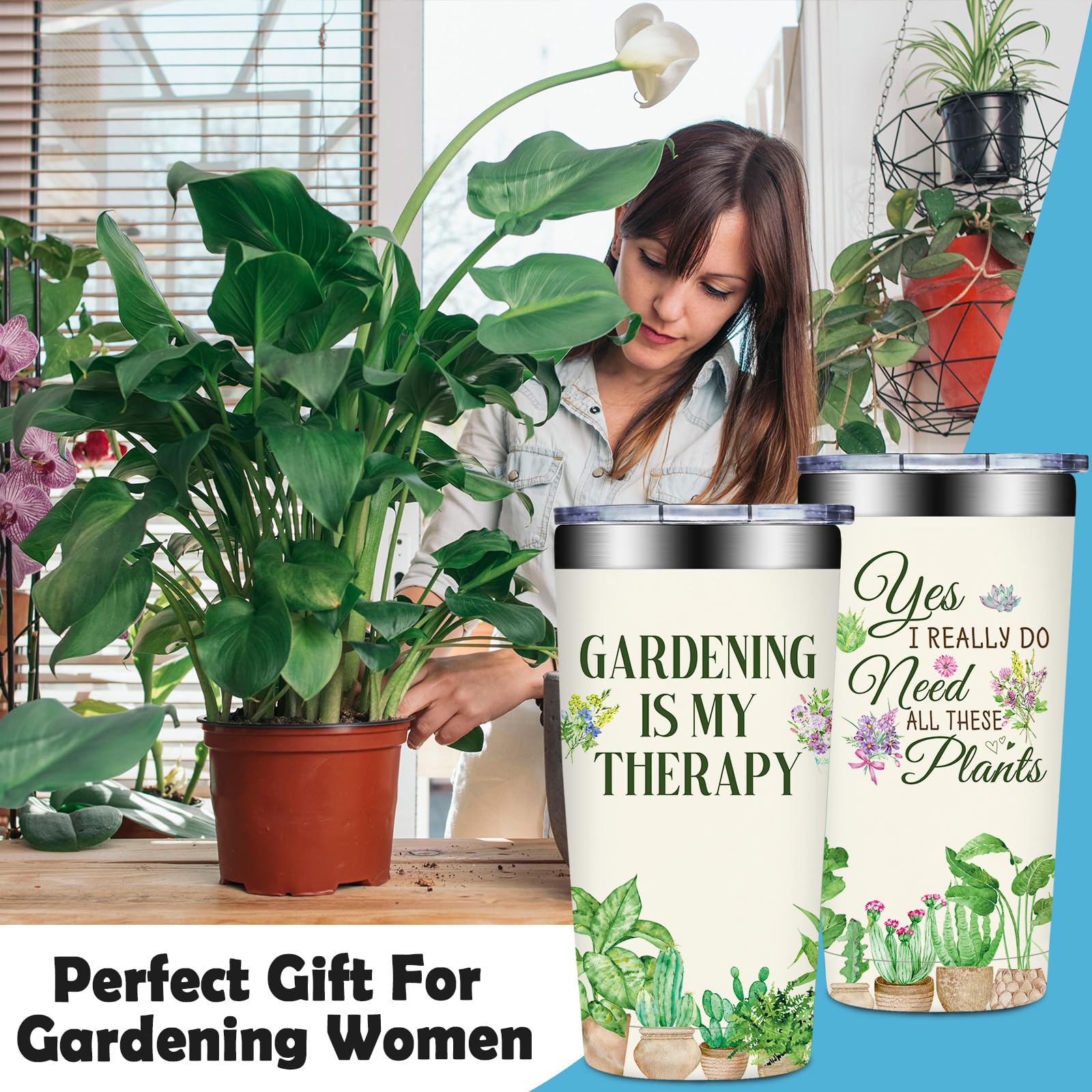 Grifarny tumbler sliding lid prevents spills during gardening tasks.