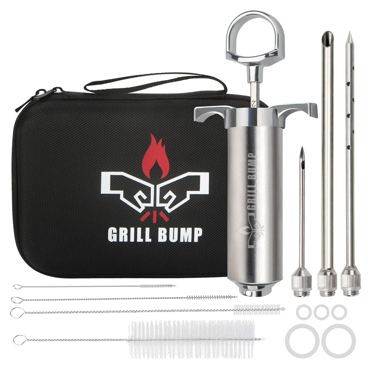 GRILL BUMP meat injector kit 2oz syringe showing the main component for juicy marinades