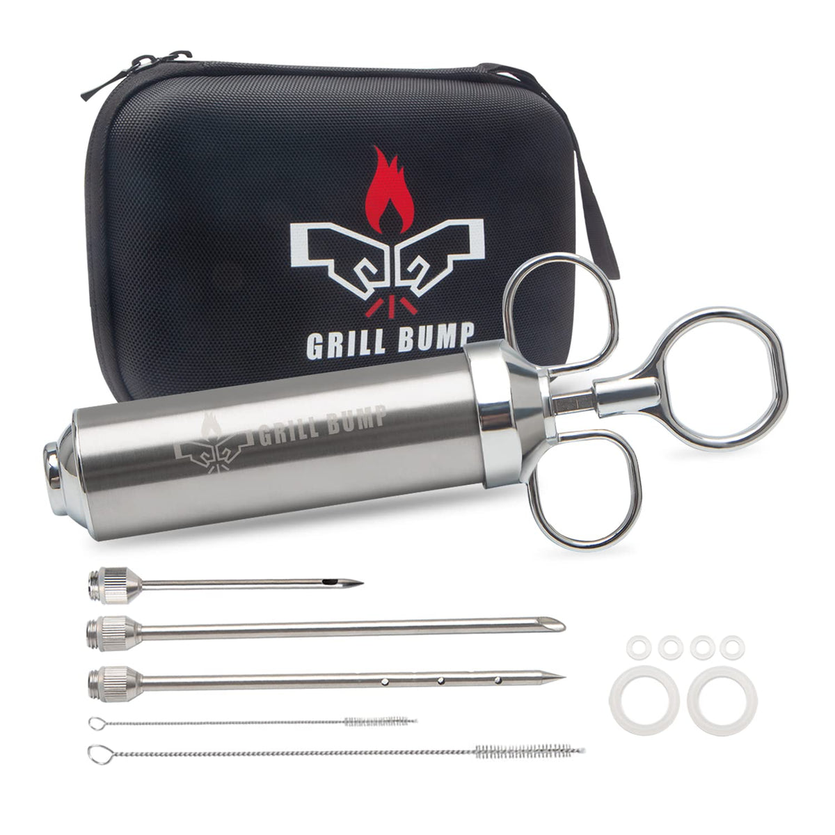 GRILL BUMP meat injector kit for easy, even marinade infusion.