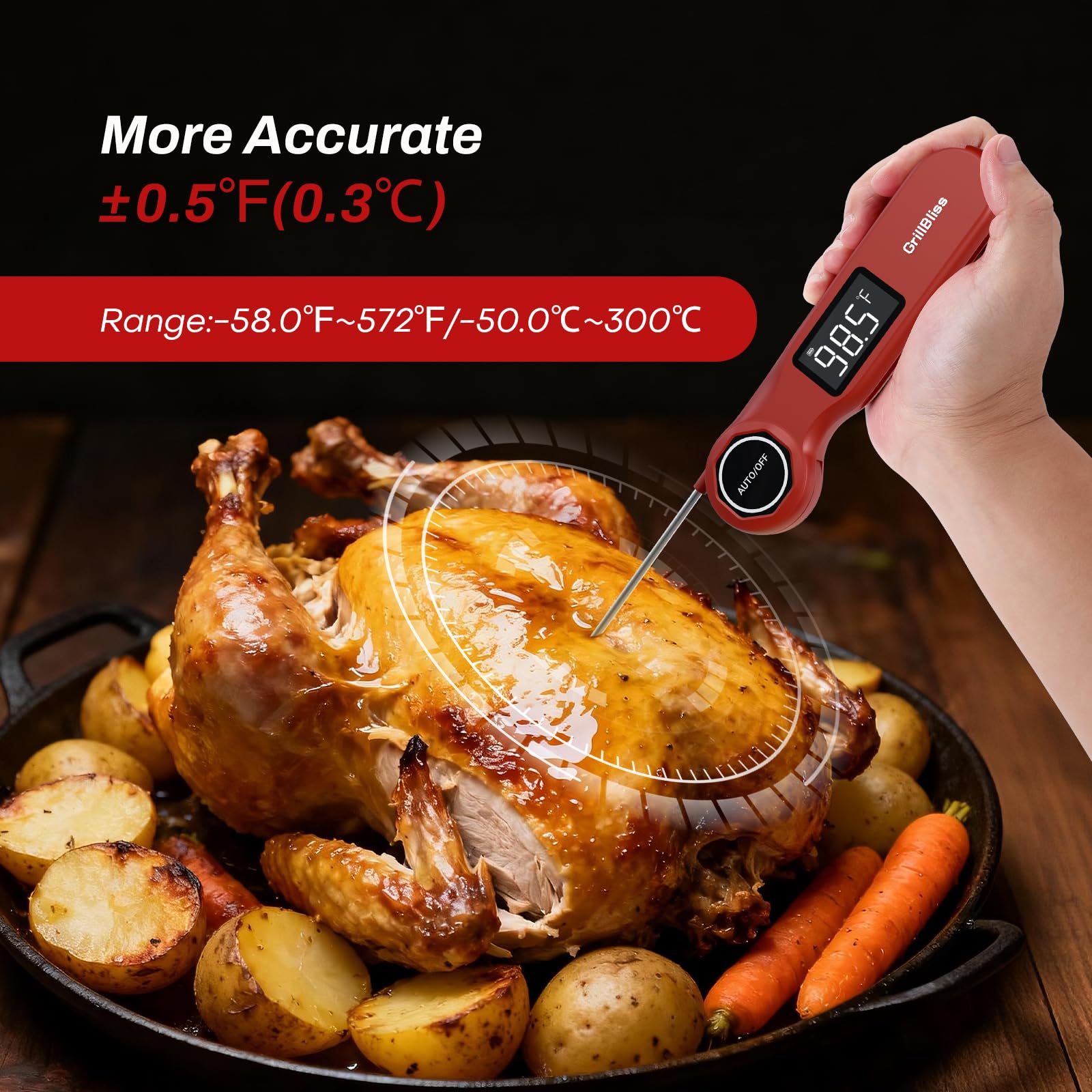 GrillBliss fast-reading display highlights 0.5s measurement