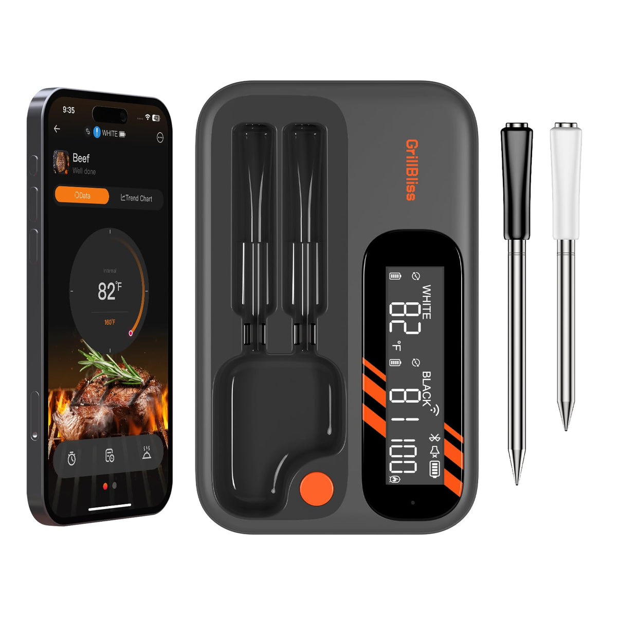 GrillBliss wireless meat thermometer setup for precise grilling control