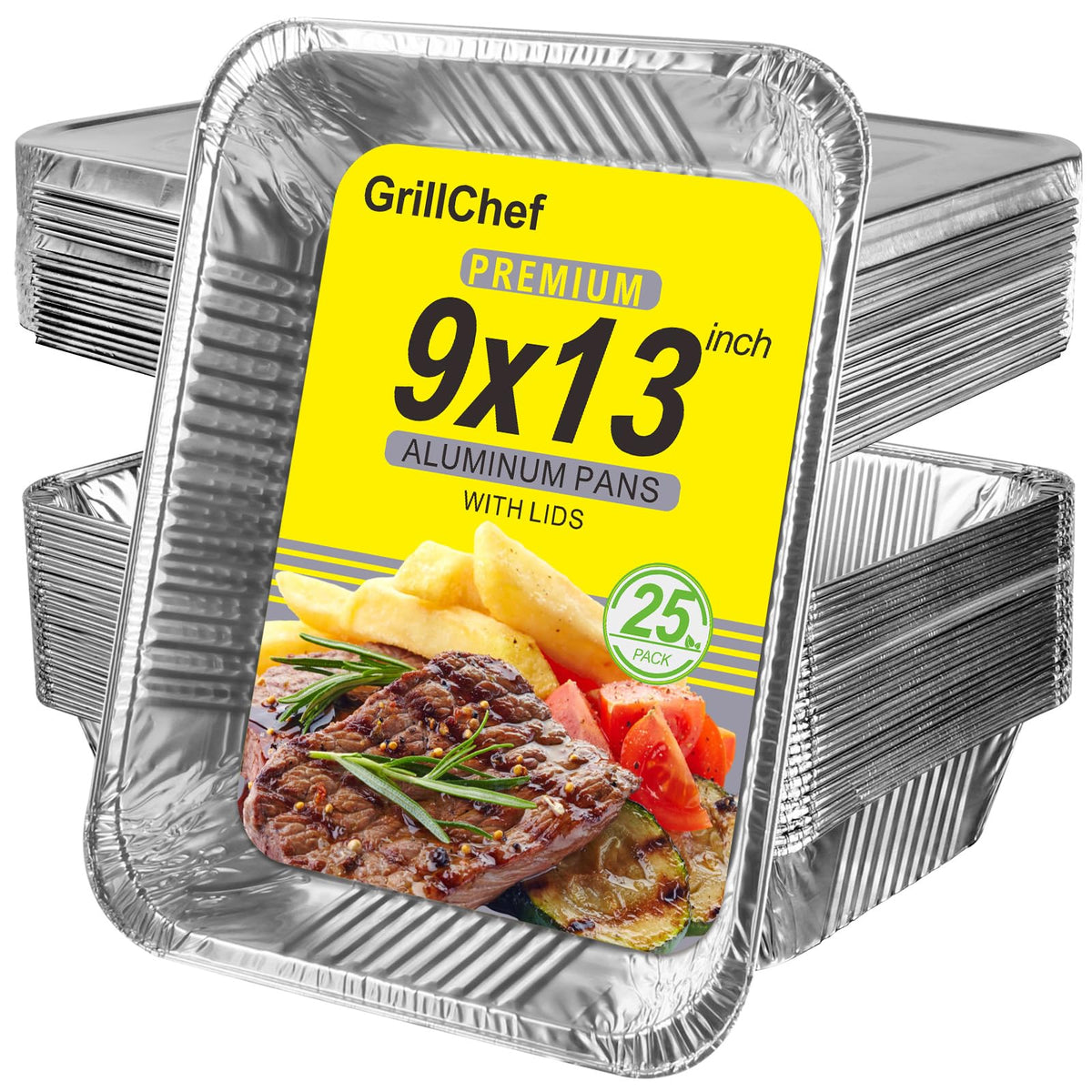 GrillChef aluminum foil pans with lids for catering, preventing spills during transport.