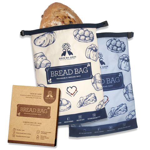 GRIN BY GRIN two-pack bread bags with zipper closeup for freshness and freezer storage.