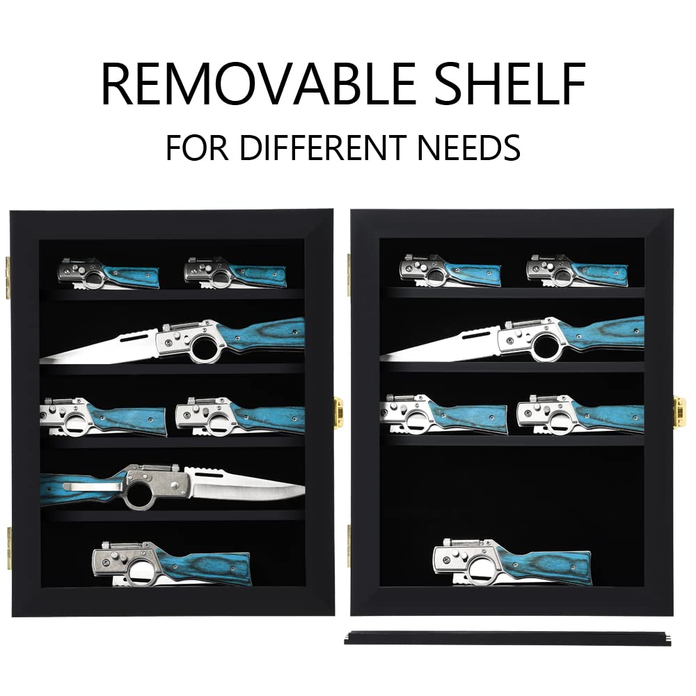 Grintus pocket knife display interior shelves arranged for blade storage