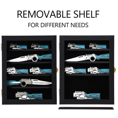 Grintus pocket knife display interior shelves arranged for blade storage