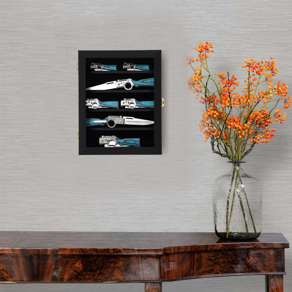 Grintus pocket knife display UV acrylic panel demonstrating clarity and protection